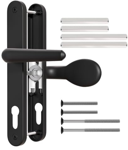 Bwintech 1 Pcs Black Aluminum UPVC Door Handle,Lever/Pad Split Offset 60 and 92mm Backset,211mm Screw Hole Distance, 243mm Plate Length Front Door Handles for UPVC Door