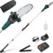 Podadora de Pértiga, Podadora de Altura, Sierra Telescópica Eléctrica, Batería 20V 2,5Ah y Cargador Rápido, Velocidad de Cadena 6m/s,Espada de Corte de 24cm, Autoengrasado, Varilla de aluminio, Ligera