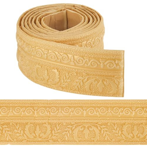 craspire Bordure de Papier Peint Autocollante de 90,5 x 3,14po Moulure de Couronne Dorée Autocollante Flexible 3D pour Plinthe Miroir Bordure Murale Adhésive Lignes de Base en Mousse pour Décoration