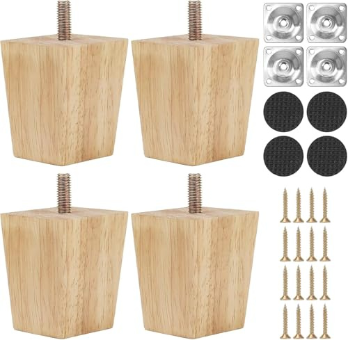 Qodiacl 4 Pezzi Piedini per Mobili in Legno 6cm Gambe per Tavolo Gambe di Ricambio in Legno, Piedini per Letto, Piedini per Divano, Piedi per Armadi
