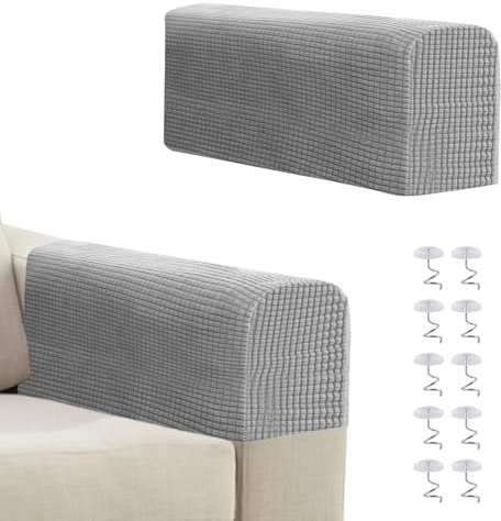 Lollanda Fundas protectoras para reposabrazos de sofá, elásticas, antideslizantes, color gris claro