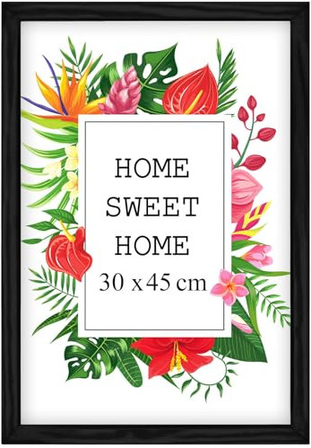 MG Design Cadre photo en bois 30 x 45 cm Noir – plexiglas transparent, à suspendre vertical et horizontal – pour photos, posters et puzzles