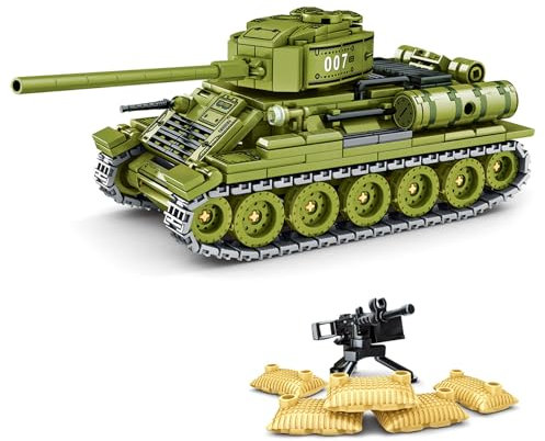 Qter Technik Militär Tank Modell, T-34 Panzer Klemmbaustein MOC Bausteine Set, Erwachsene Modellbausatz für Sammler und Panzerfans (528 Teile) (T-34 Panzer)