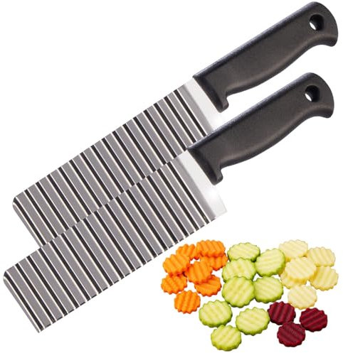 Rosenstein & Söhne Garniermesser: 2er-Set Wellenschneider aus Edelstahl für Kartoffeln und Gemüse (Riffelmesser, Wellenschneidemesser, Buntmesser)