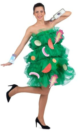 My Other Me - Disfraz Ensalada adulto unisex talla única (XXS a XL) | Incluye vestido palabra de honor en capas de tul verde con ingredientes cosidos y brazaletes con salero y aceitero