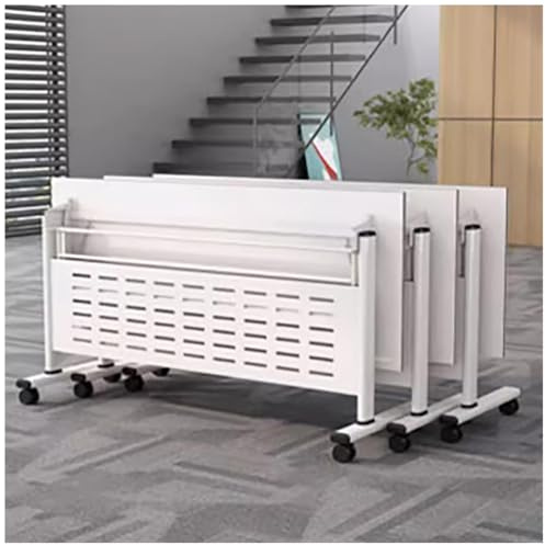 Tavolo da Conferenza Pieghevole, Tavolo da Lavoro Mobile con Piano Ribaltabile in Stile Business, Tavolo da Riunione per Seminari con Ruote Girevoli,2,120 * 40 * 75cm
