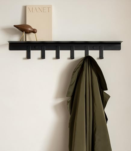 Kazai. Wandgarderobe 'Holmsen' | Moderne Garderobe mit Ablage | Design Flur-Garderobenleiste aus Metall | Hakenleiste Wand-Montage | Schwarz