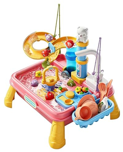 BommFu Wasserspielplatte für Kinder – -Sensorikspiel mit Pumpe,Mit integrierter Pumpe für den Außenbereich,Für und Mädchen von 4-8 Jahren, für Terrasse, Garten, Park, Kita - für und Mädchen von 4-8