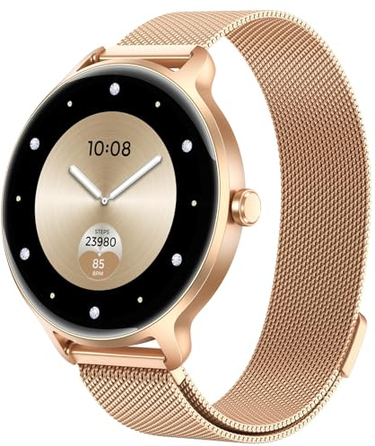 Smartwatch Damen Rund, 1.27 AMOLED Smart Watch mit Telefonfunktion, Fitnessuhr mit Pulsuhr Schlafmonitor Schrittzähler, 120+ Sportmodi Sportuhr IP68 Wasserdicht, Uhren Damen für Samsung iOS Android