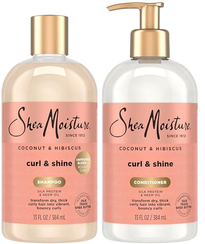 Shea Moisture Coconut & Hibiscus Curl & Shine Shampoo and Conditioner Set W/Silk Protein and Neem Oil 13 oz Bottles
