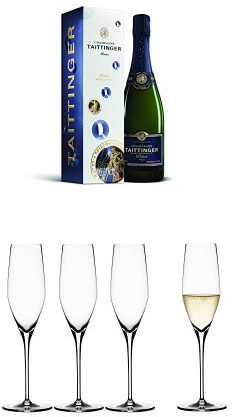 Champagne Taittinger Prelude Grands Crus Non Vintage Champagne in Gift Box 75 cl and Spiegelau & Nachtmann Sektkelch Authentis Wine Glasses Set of 4