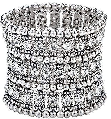 Szxc Womens Ballroom Rhinestone Stretch Cuff Bracelets Fit Wrist Circumference from 6.5 to 7.5 - Lead & Nickle Free