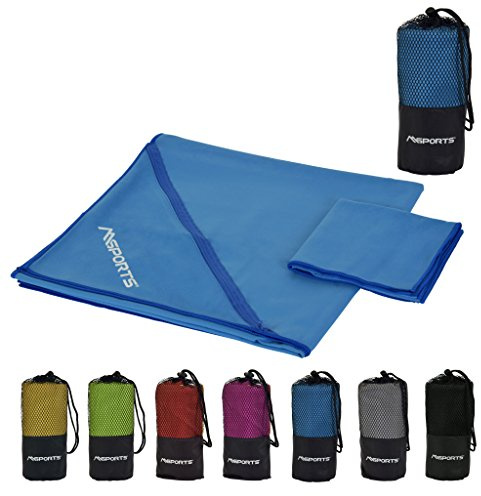 MSPORTS Mikrofaser Handtuch 2er Set inkl. Tragetasche | 138cm x 70cm und 60cm x 30cm | Sports & Travel Towel | Reisehandtuch Ultraleicht, schnelltrocknend, antibakteriell | Towel