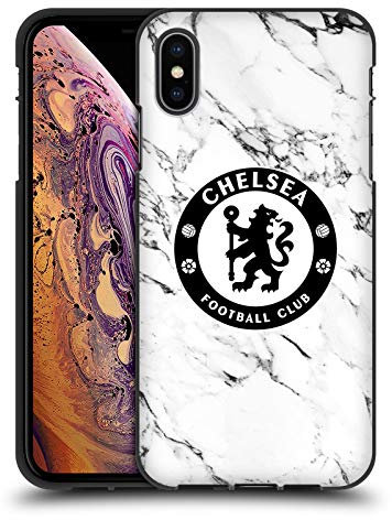Head Case Designs Officially Licensed Chelsea Football Club White Marble Crest Black Soft Gel Case Compatible With Apple iPhone XS Max