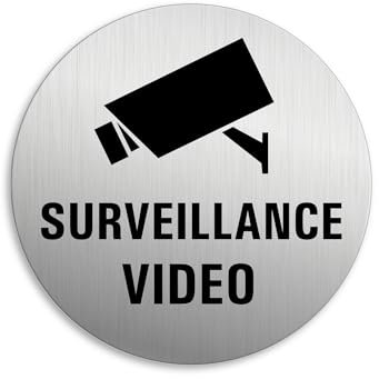 Plaque de Porte - Surveillance Video | Ø 75 mm Aluminium brossé Aspect Acier inox | No.39130-K