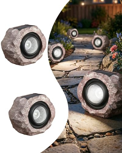 2 Pack Solar Rock Lights Outdoor, Angle Adjustable Solar Lights Outdoor Waterproof, LED Solar Garden Lights, Auto On/Off Landscape Lighting for Yard Pathway Patio Flower Bed - White Glow (Stone Brown)