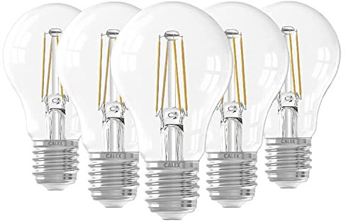 CALEX LED Lampe E27 Fassung, 4W Filament Leuchtmittel, Ersatz für 40W Glühbirne, Classic Kolbenform Birnen, Fadenlampe 2700k Warmweiß, 5 Stück, Nicht Dimmbar, 1101001200-5