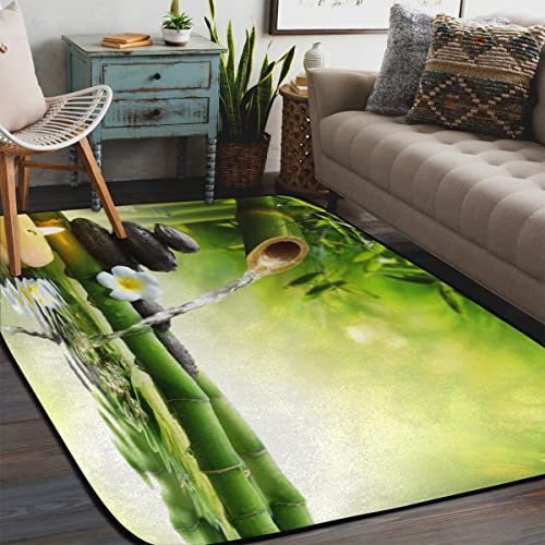 WowPrint Japan Zen Stein Bambus Teppiche Wohnzimmer, Japan Teppich für Schlafzimmer Kinderzimmer Waschbar Rutschfeste Bodenmatte Großer Teppich 147,3 x 203 cm
