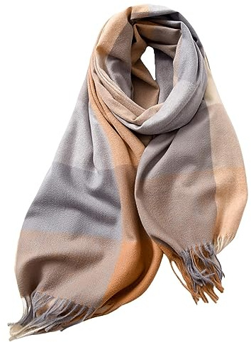 spirgear Schal Damen Winter Kariert Winterschal Weicher Warmer Damenschal Mit Quasten 190 x 68 cm, Hell Kamelfarben