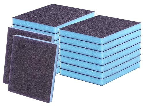 sourcing map 16pcs Fine Sanding Sponge Blocks 240-320 Grit Foam Sanding Block Pad for Polishing Kitchen Metal Wood Drywall, 120x100x12mm, Purple