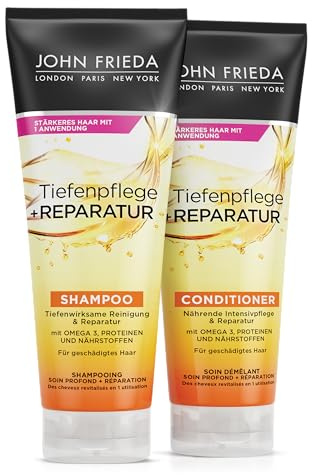 John Frieda Tiefenpflege + Reparatur Set - Shampoo, 250ml & Conditioner, 250ml - Für geschädigtes, extrem geschädigtes Haar - Tiefenwirksame Reinigung & Reparatur