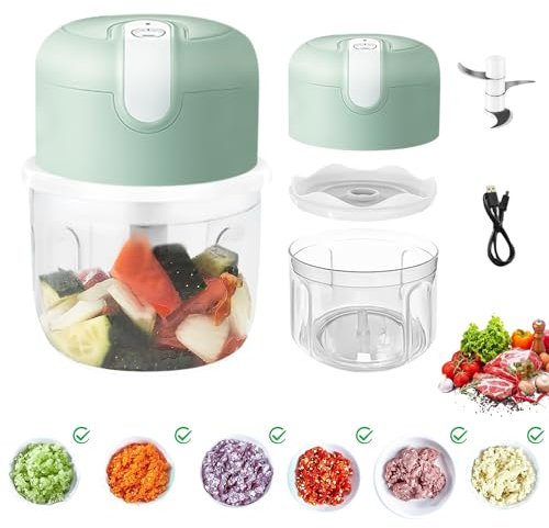 Nizirioo Mini picadora eléctrica, 250 ml, mini picadora de batería, picadora de cocina eléctrica con puerto USB, picadora de ajos, mini cortador de cebolla, para cebolla, verduras, frutas, frutos
