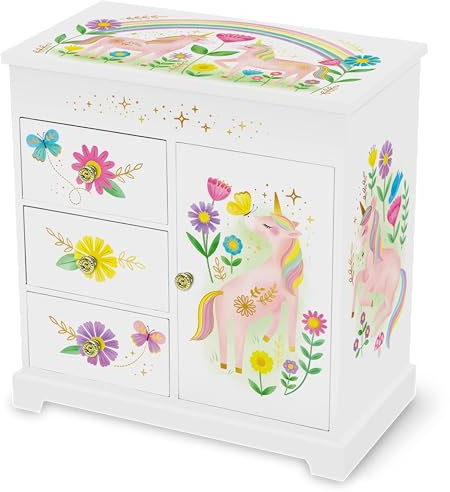 Musikalisches Prinzessin-Schmuckkästchen für Mädchen - Kinder Spieluhr mit Spiegel, Prinzessin Geschenke für kleine Mädchen Geburtstag, Schmuckkästchen für Alter 3-10 - 22,9 x 12,7 x 23,5 cm, Weiß