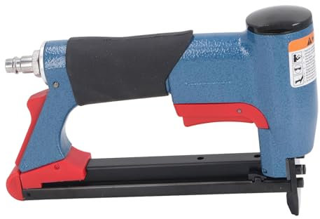 FS8016 Pneumatic Staple Gun 21 Gauge Air Inlet Non Slip Handle Professional Stapler for Woodworking Carpentry Construction 140 Nails 1/4in Cylinder Hat Design Upholstery