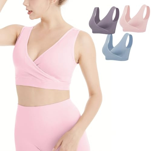 Lemef Paquete de 3 brasieres de Lactancia para Dormir, sin Varillas, para Maternidad, Sin Relleno, Azul Cielo, Violeta, Rosa, XL