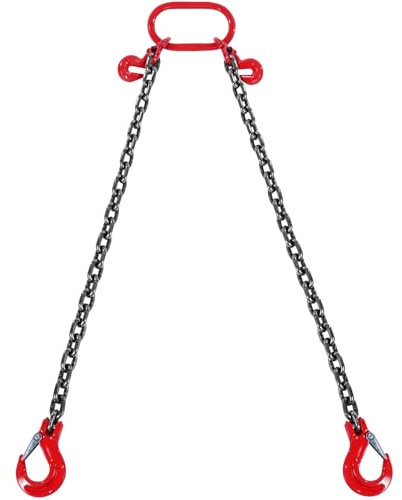 VEVOR Imbracatura a catena di sollevamento a 2 gambe con ganci e regolatori, 8 mm x 180 cm, Capacità carico 2993 kg, Grado 80 per Carrello elevatore, Paranco a motore, Banchina, Cantiere, Fabbrica