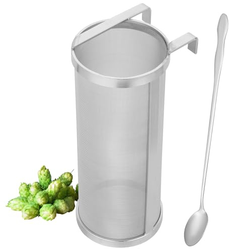 AMGSH Hop Filter 4 X 10 inch, Hop Spider 300 Micron Mesh Stainless Steel Hop Strainer for Home Brewing Beer Tea Kettle Honey Filter with 10in Spoon