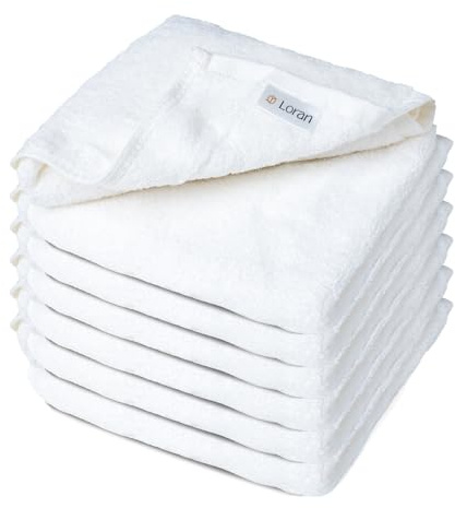White Extra Large Washcloths Set of 6 Soft Body Cloths 13” x 13” 70% Viscose Derived from Bamboo, 30% Cotton Spa-Like Feel Silky for Skin Cleansing