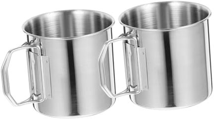 Milisten Edelstahl-campingbecher 2er-pack Tragbarer Wasserbecher Mit Klappbarem Griff Trinkbecher Für Den Außenbereich Camping-kaffeebecher