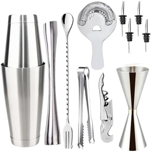 RLVYTA Shaker per Cocktail Boston Acciaio Inossidabile Cocktail Shaker Mixer Vino Martini Shaker per Barista Drink Party Bar Strumenti Set Accessori per Bar(Kits-F)