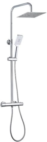 Sistema de Ducha Termostática Nite con Rociador Atlas 25x25 cm - Grifería Termostática con Bloqueo a 38°C - Altura Ajustable y Mango de 3 Funciones (Cromo)