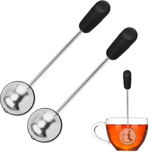 Loose Tea Infuser, 2-Pack Long Handle Twisting Tea Ball, Tea Strainers for Loose Tea, 18.5cm Tea Diffuser for Loose Leaf, Reusable Tea Infuser for Cup and Teapot
