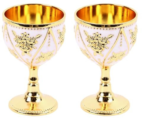 Beufee Calice Gobelet, 2Pcs 30ml Vintage En Métal Tasse À Vin En Relief Verres À Vin Tasses Décoration Vin Gobelet Verres à Boire pour Café Thé (Or)