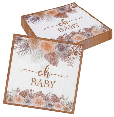 Gleemix Servietten Babyparty 20 Stück, Oh Baby Deko, Rosa 33x33cm, Gender Reveal Party