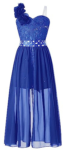 Moggemol Robe De Fête pour Fille Ensemble Robe Bustier Dentelle À Fleurs De Demoiselle D Honneur pour Enfant Mariage Soirée Bal Bleu Royal 11-12 Ans