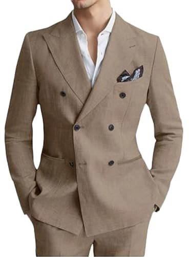 Botong Completo doppio petto da uomo in lino 2 pezzi leggero smoking blazer pantaloni set Prom Suit