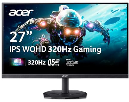 Acer Nitro 27” Gaming Monitor | WQHD 2560 x 1440 | IPS | ZeroFrame | AMD FreeSync Premium | 320Hz Refresh Rate | Up to 0.5ms | DCI-P3 90% | 1 x Display Port 1.4 & 2 x HDMI 2.1 | KG271U F3bmiipx