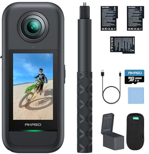 AKASO 360 Creator Combo - 360° Action Camera with 5.7K 360° Video, 72MP Photo, SuperSmooth Stabilization, Horizon Lock, AI Tracking, Invisible Selfie Stick, Touchscreen, 128GB microSD Card