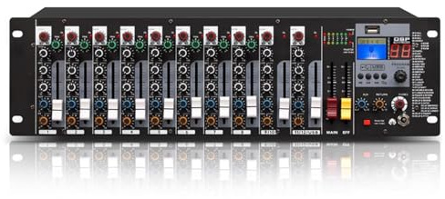 Professional Rackmount Audio Mixer with 8-Input Microphone Preamplifiers, 3 Band EQ Per Channel, USB/MP3 Playback, XLR Inputs for Studio Recording
