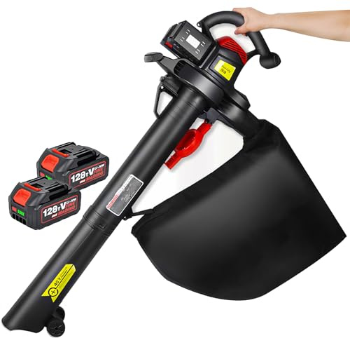 Cordless Leaf Blower Vacuum Mulcher - Brushless Battery Powered Kit with 6 Speeds, 156CFM, 40L Collection Bag, 2 x 4.0Ah Batteries Included