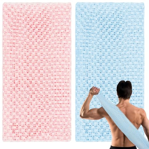 2 Stück Extra Langer Peeling-Waschlappen, Japanisches Peeling-Handtuch, Exfoliating Waschlappen Set für Männer, Frauen für Bad und Dusche (Rosa, Blau)