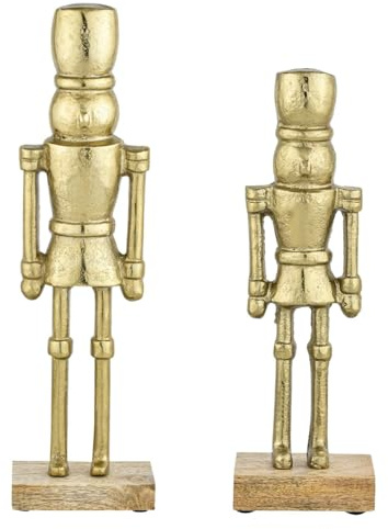 2er Set Weihnachtsfigur Nussknacker modern aus Aluminium in Gold 32 cm