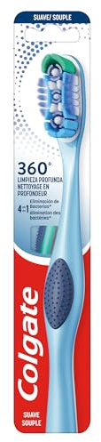 Cepillo de dientes Colgate 360 suave, limpiador de lengua y mejillas | Cepillo de dientes manual suave adulto, Elimina 151% más bacterias bucales, Filamentos interdentales