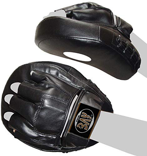 BAY Ergo Leder-PU Handpratzen mit offenen Fingern, Kampfsport Trainerpratzen 2er Set