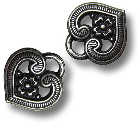 Knopfparadies - 4er Set süße altsilberfb. Miederösen/Miederhaken in Herz Form mit Blümchen/altsilberfarben, teilweise geschwärzt/Metall/Ø ca. 18x19mm