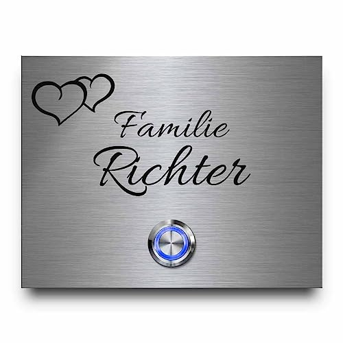 Türklingel Modell Richter ab 9x7 cm - mit Wunschgravur und Motiven - witterungsbeständiges Edelstahl mit rostfreier Gravur | Optional mit schönen Acrylglasplatten
